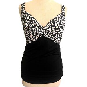Lands End Swimsuit Top Women's Size 10 Tankini Black White Print Underwire